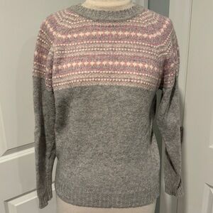 Parkhurst 100% shetland knit wool sweater jumper pullover pink grey